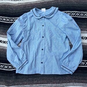 VINTAGE MELISSA JACKSON BLUE RIC RAC TRIM SAILOR COLLAR L/S TOP SIZE 7/8 GIRLS